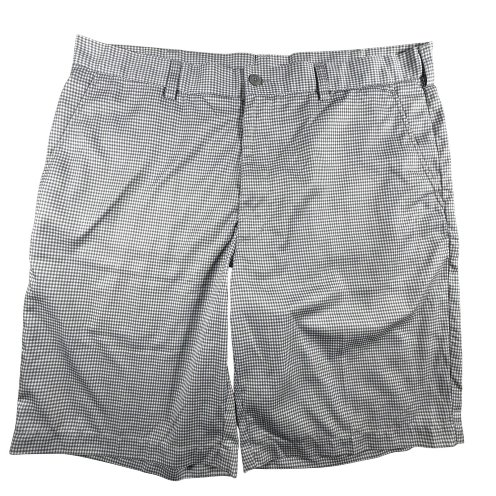 PGA Tour Golf Shorts Mens 36 Gray Gingham Check Performance Excellent Plaid